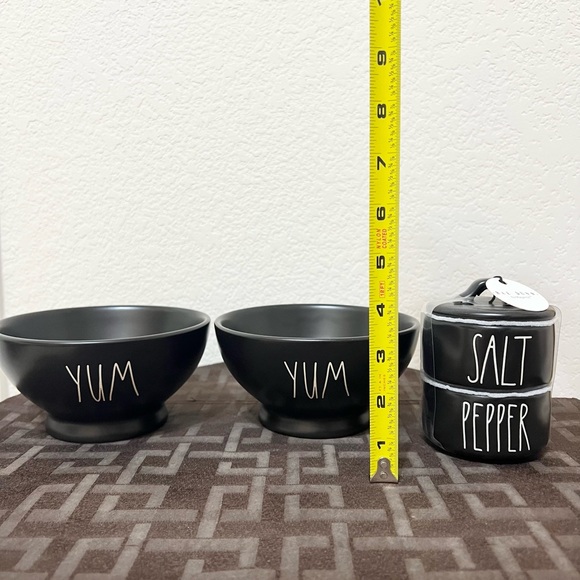 NWT Rae Dunn black YUM bowls and black SALT & PEPPER stackers - Picture 12 of 12